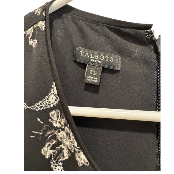 Talbots Floral Crepe Fit & Flare Dress Black and White Floral Size 10 Petite - Picture 5 of 8